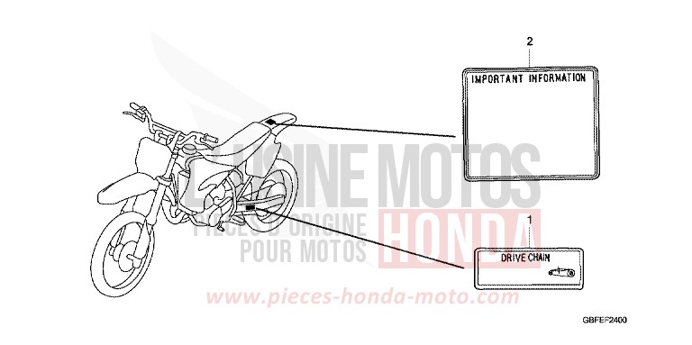 ETIQUETTE DE PRECAUTIONS de CR85R "Grandes Roues" EXTREME RED (R292) 2007